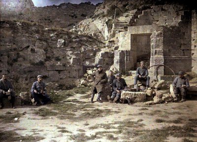 French Soldiers Eating Lunch, Coucy-le-Chateau-Auffrique, Aisne, France by Fernand Cuville